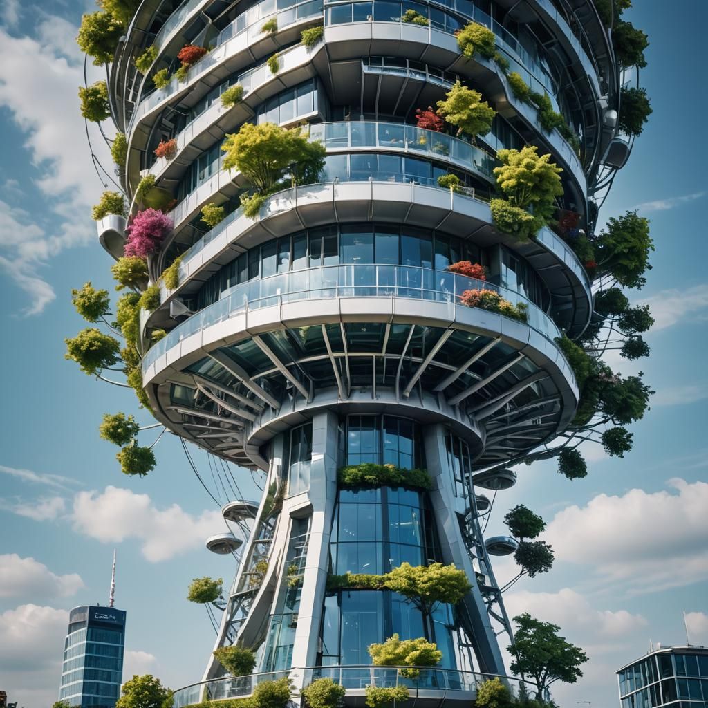 Futuristic Aquarium Telecommunications Tower in Düsseldorf