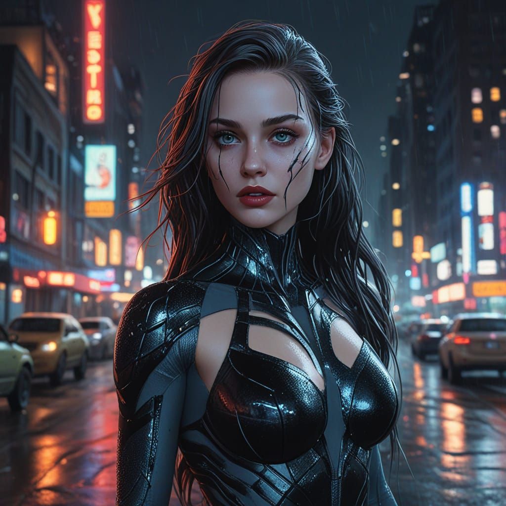Cyberpunk Goddess Emerges from the City Night