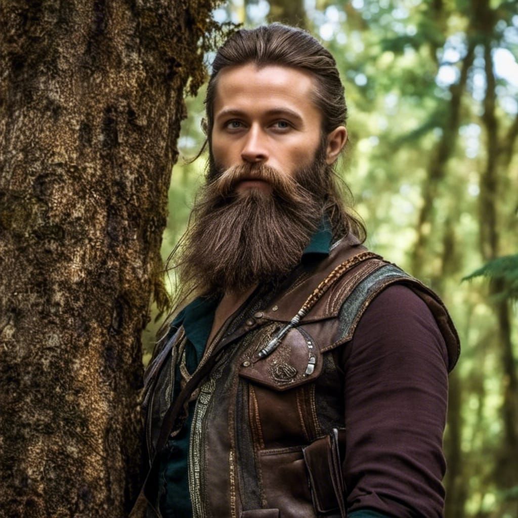 Steampunk Cyborg in Winter Forest, 3D Digital Art