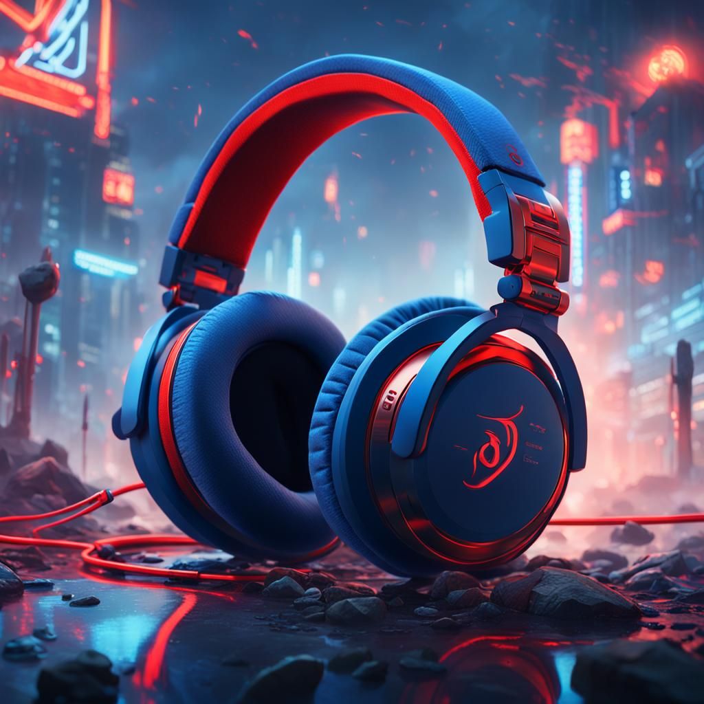 Smoky Headphones with Red Logo in Fantasy Art