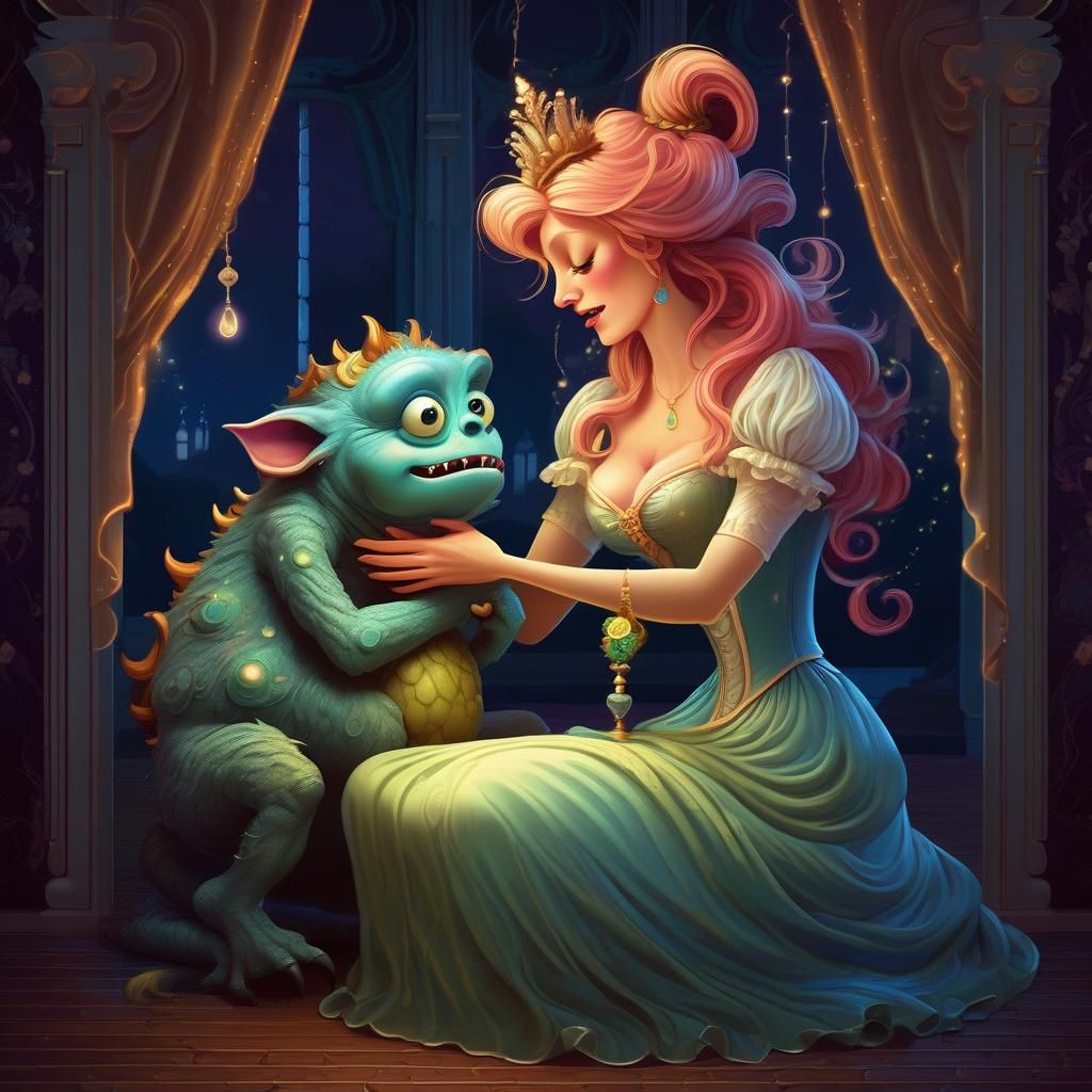 Monster Mother Comforting Baby in Rococo Style