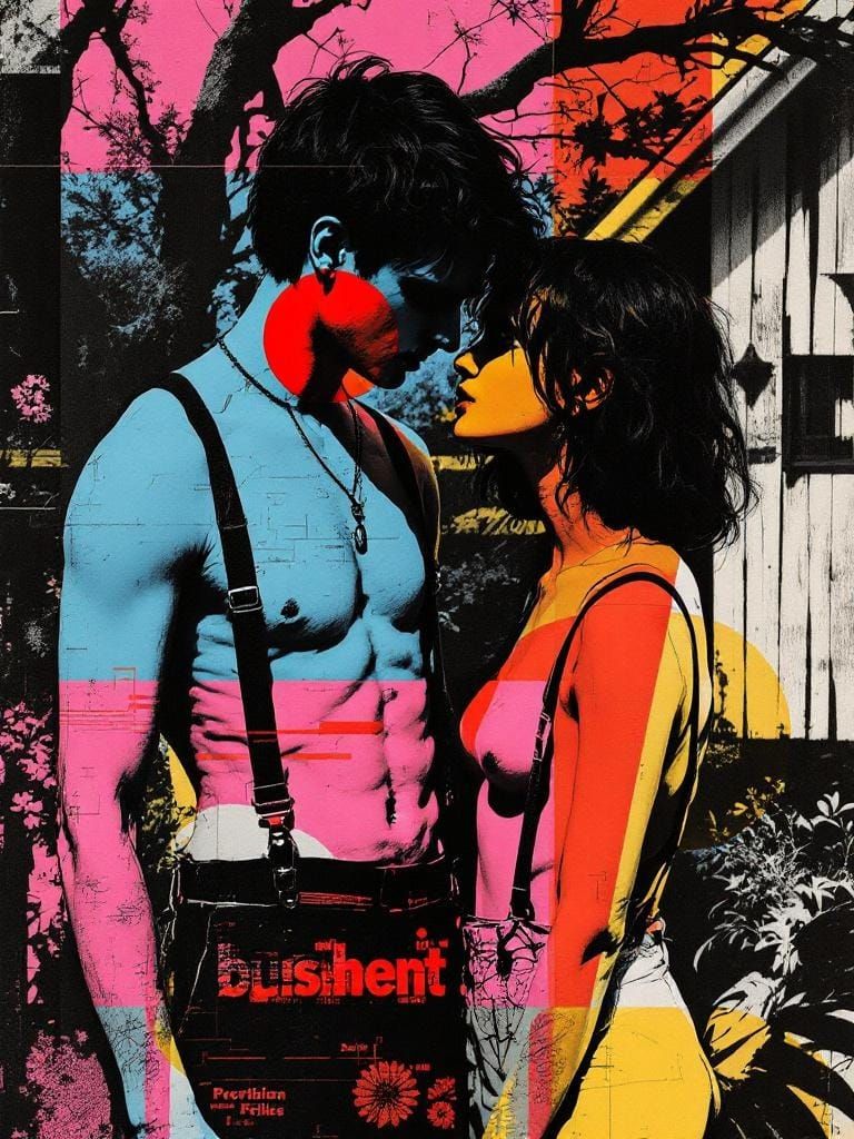 American Gothic Couple in Xerox Art Style