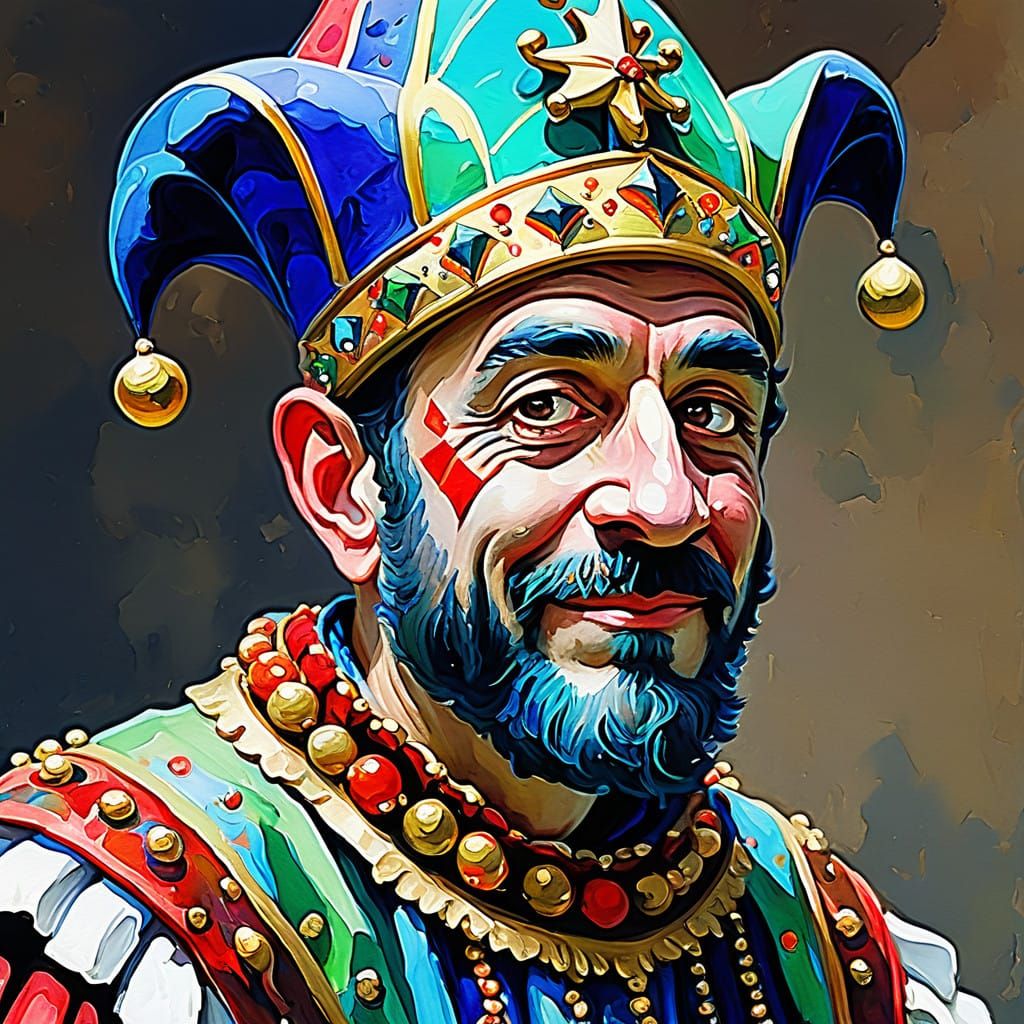 Ethereal Court Jester in Opulent Gouache Masterpiece
