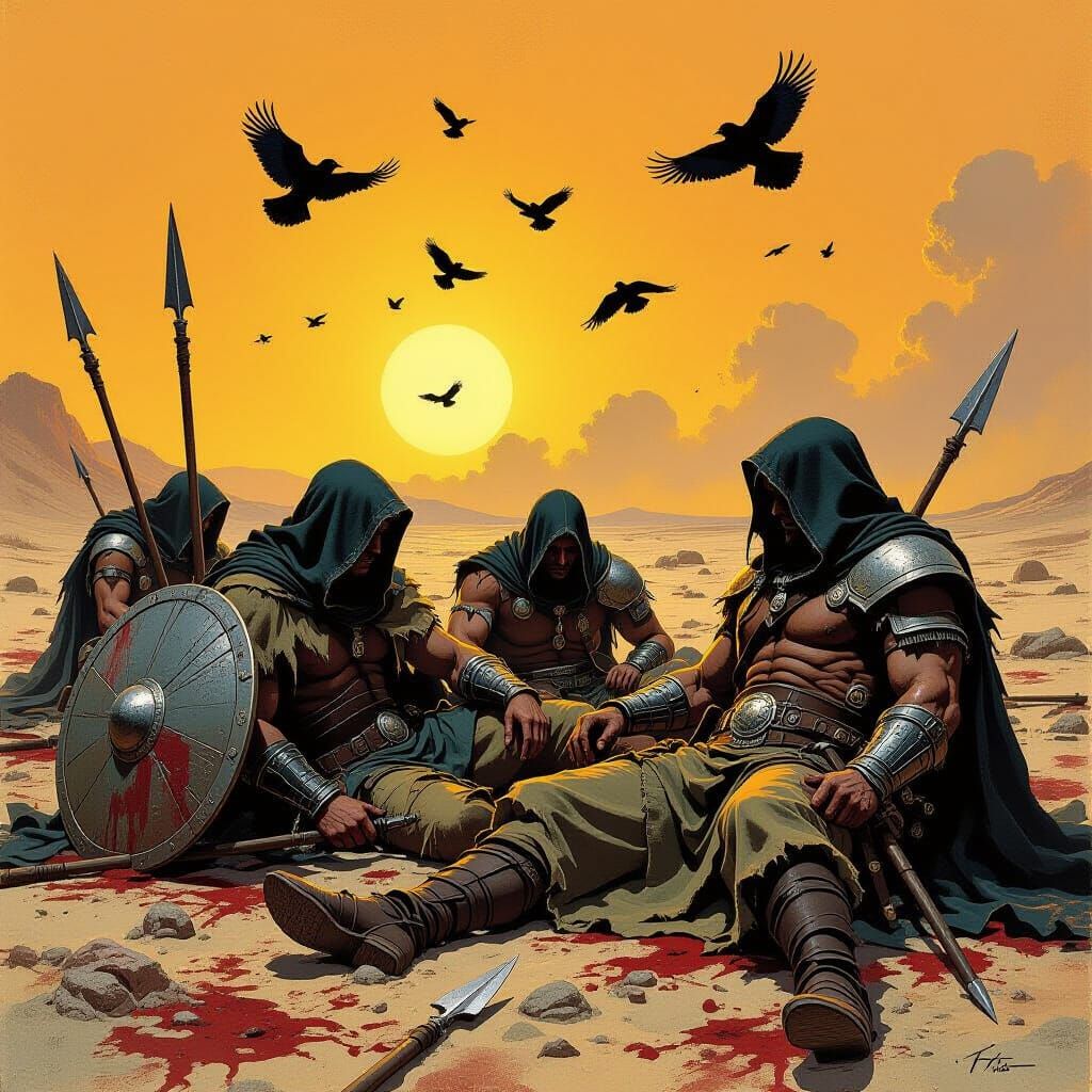 African Battlefield at Dawn in Dramatic Style