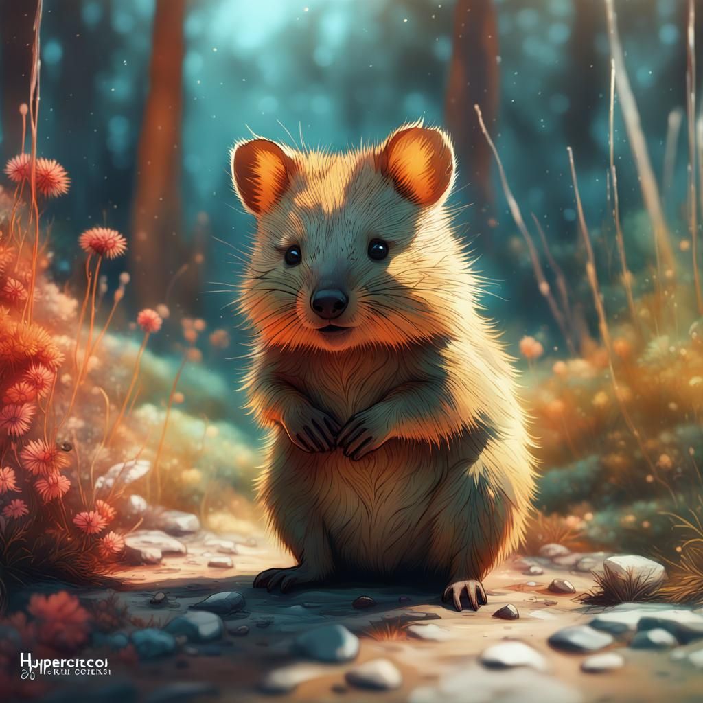 Colorful Quokka Friendship: Detailed Fantasy Art
