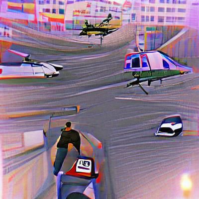 Cyberpunk Cityscape with Flying Cars in Digital Art