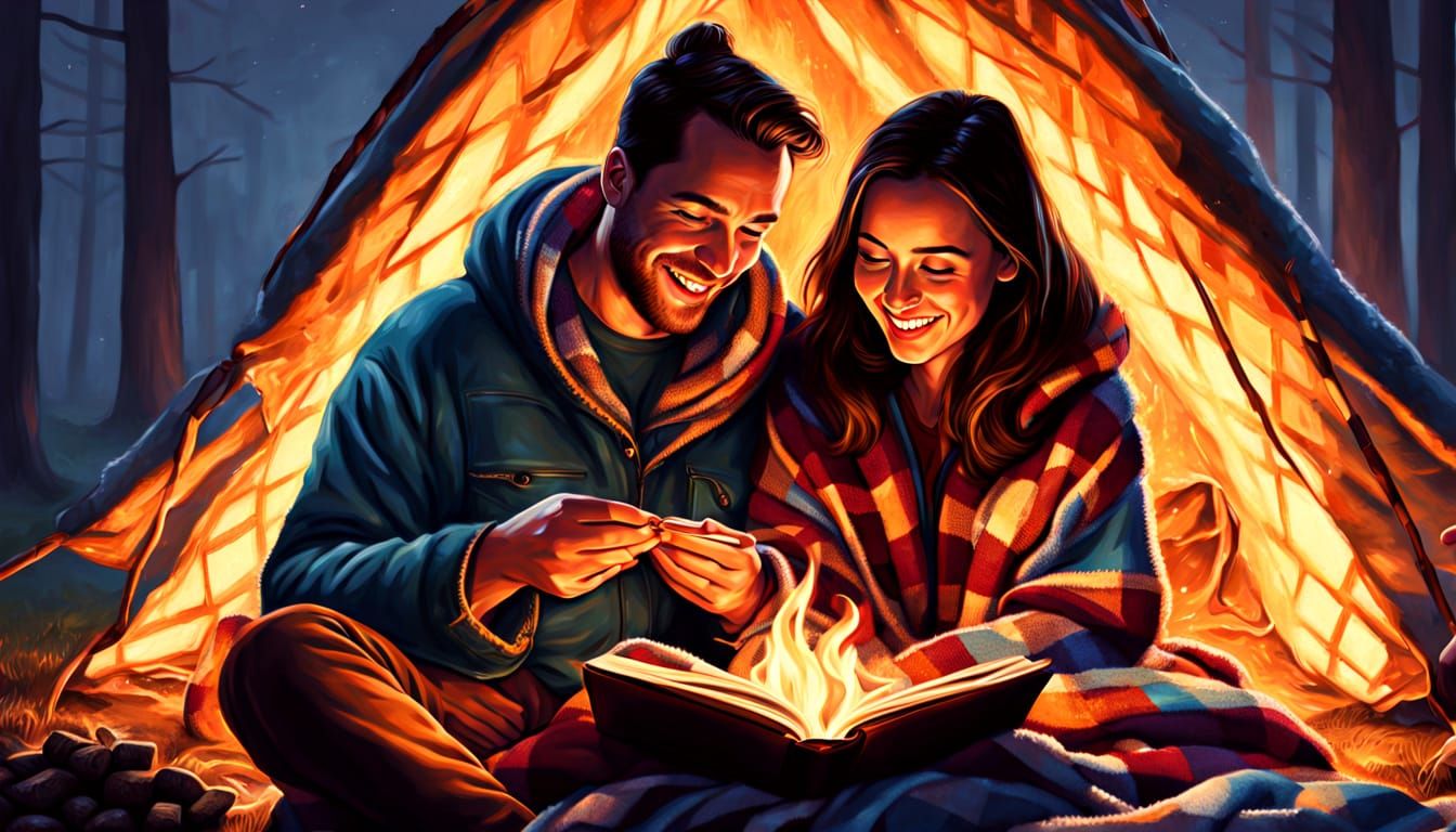 Cozy Couple Roasting Marshmallows: Hyperrealistic Concept Ar...