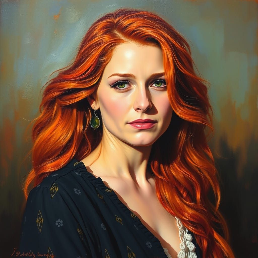Beautiful Red Haired Woman in Sunrise Glow