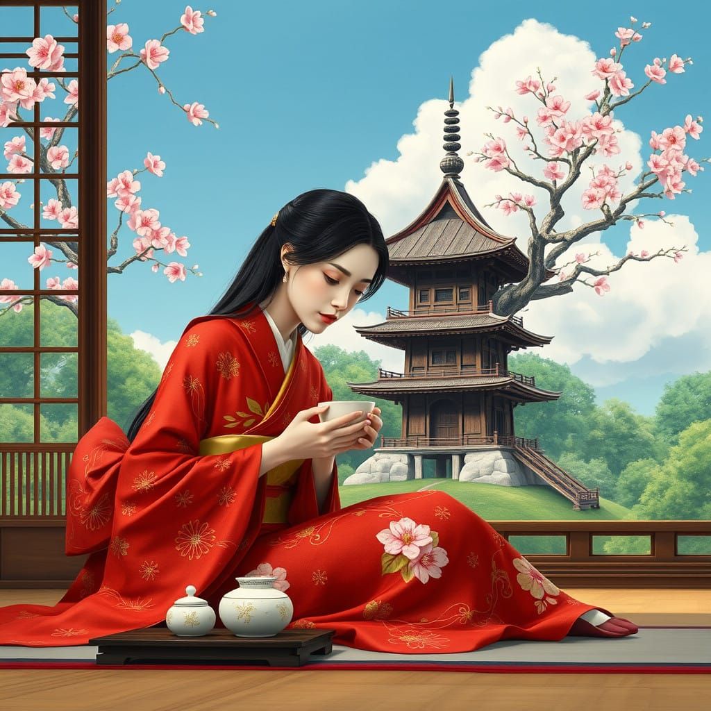 Serene Japanese Woman in Traditional Kimono