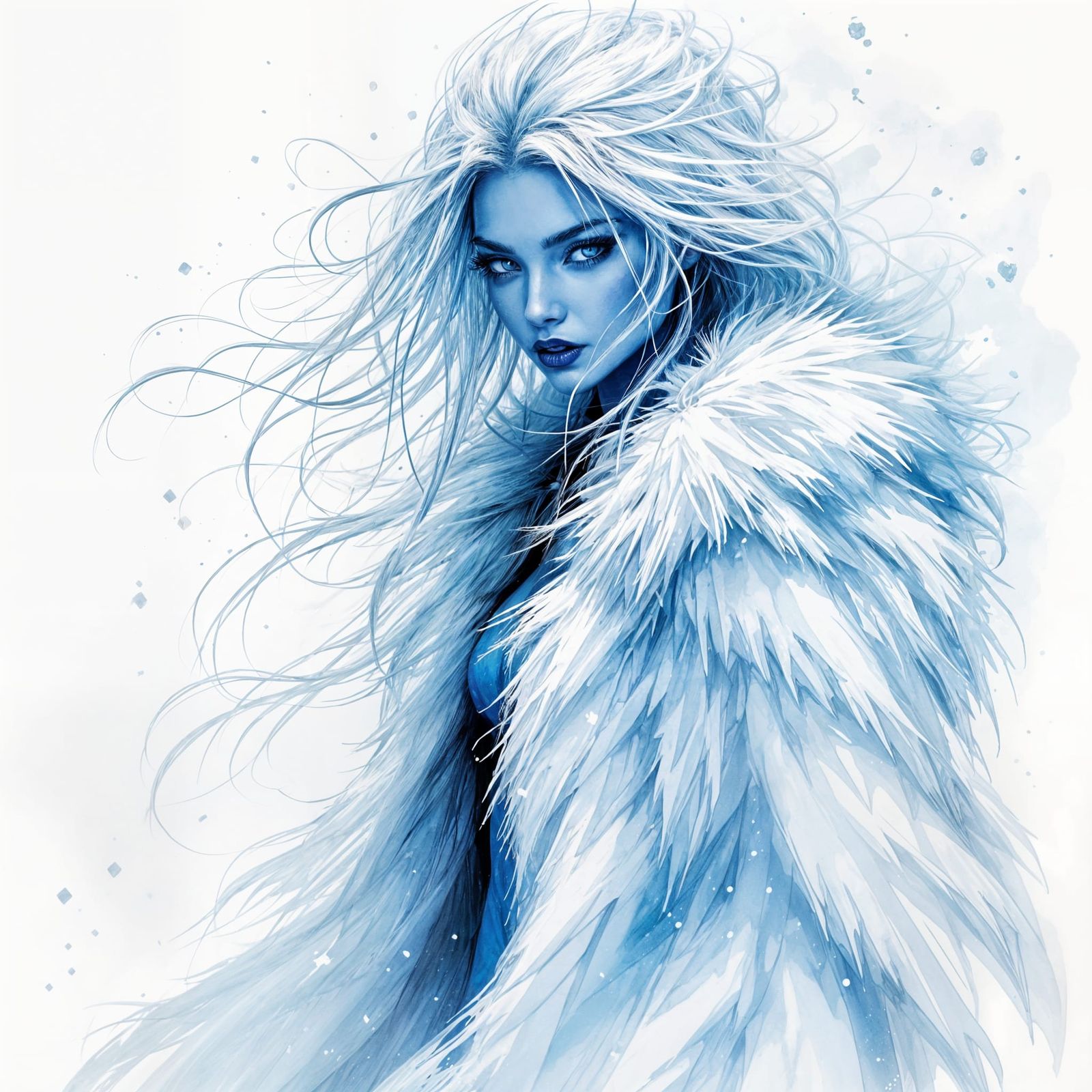 Auril the Frostmaiden in Ink Drawing Style