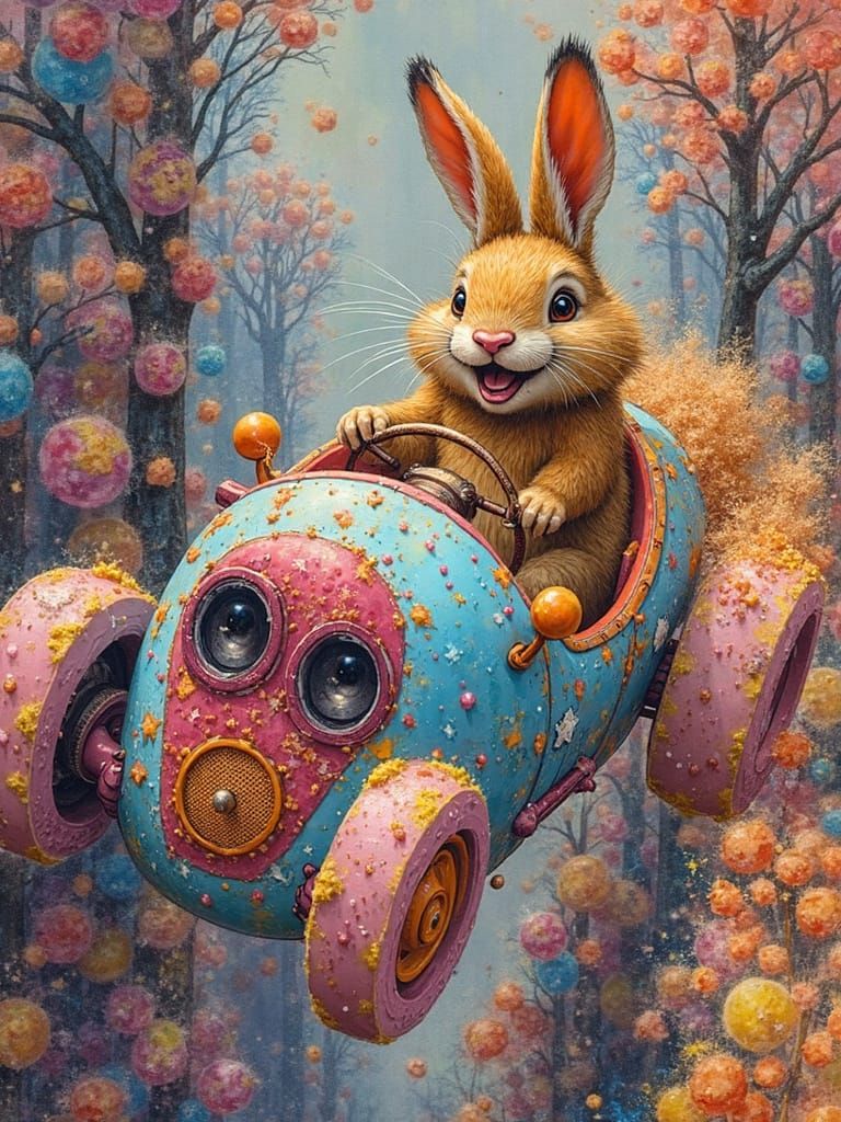 Cartoon Car Races Through Candy Dreamscape