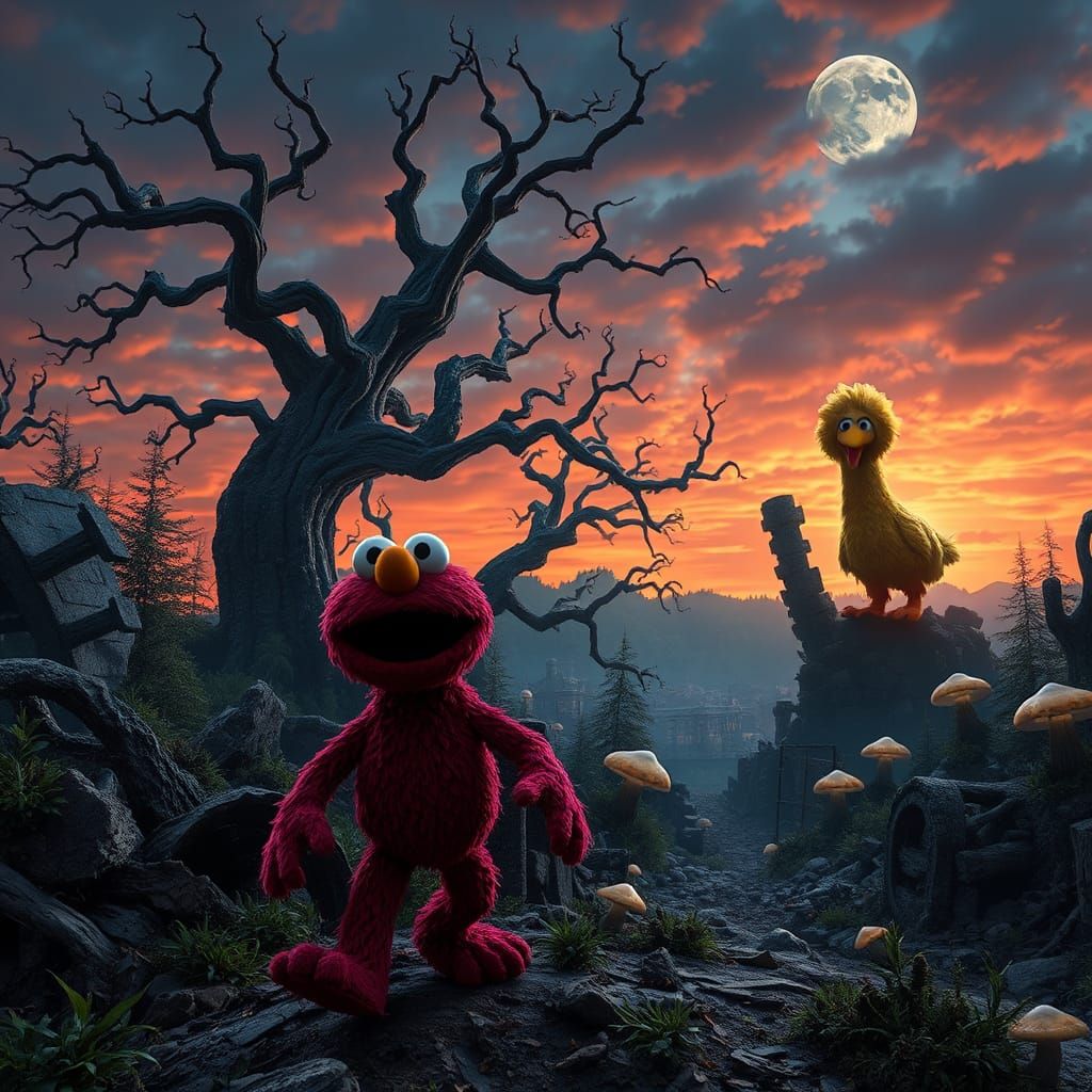 Sesame Street Chainsaw Massacre: A Dark Fantasy Landscape