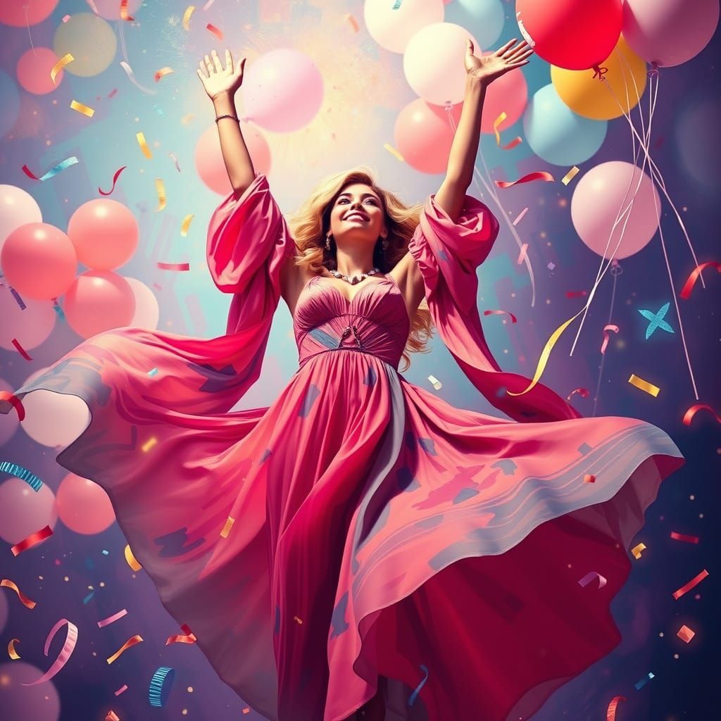 Victorious Woman in Celebratory Digital Art Style