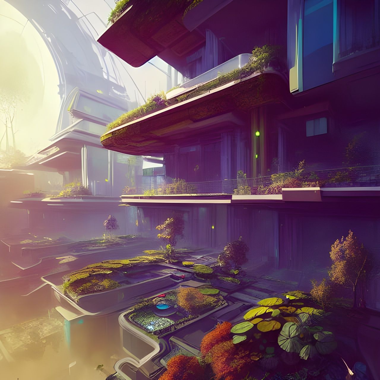 Futuristic Terraced Garden Cities in Fantasy Art Style
