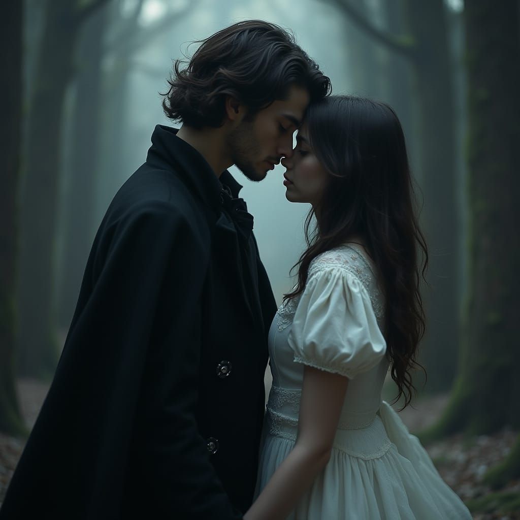 Mysterious Boy and Enigmatic Girl in Gothic Fantasy Setting