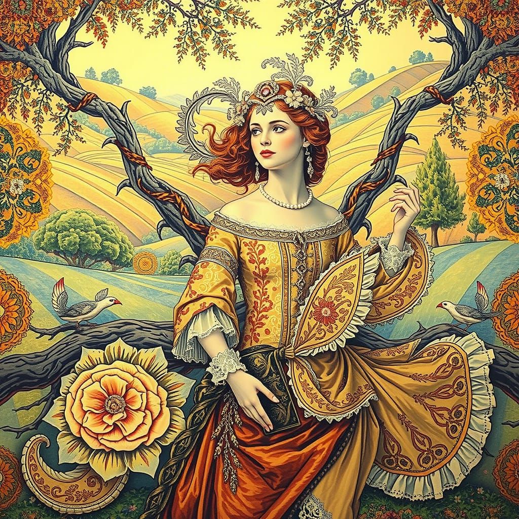 Antique Figure in French Countryside with Golden Light