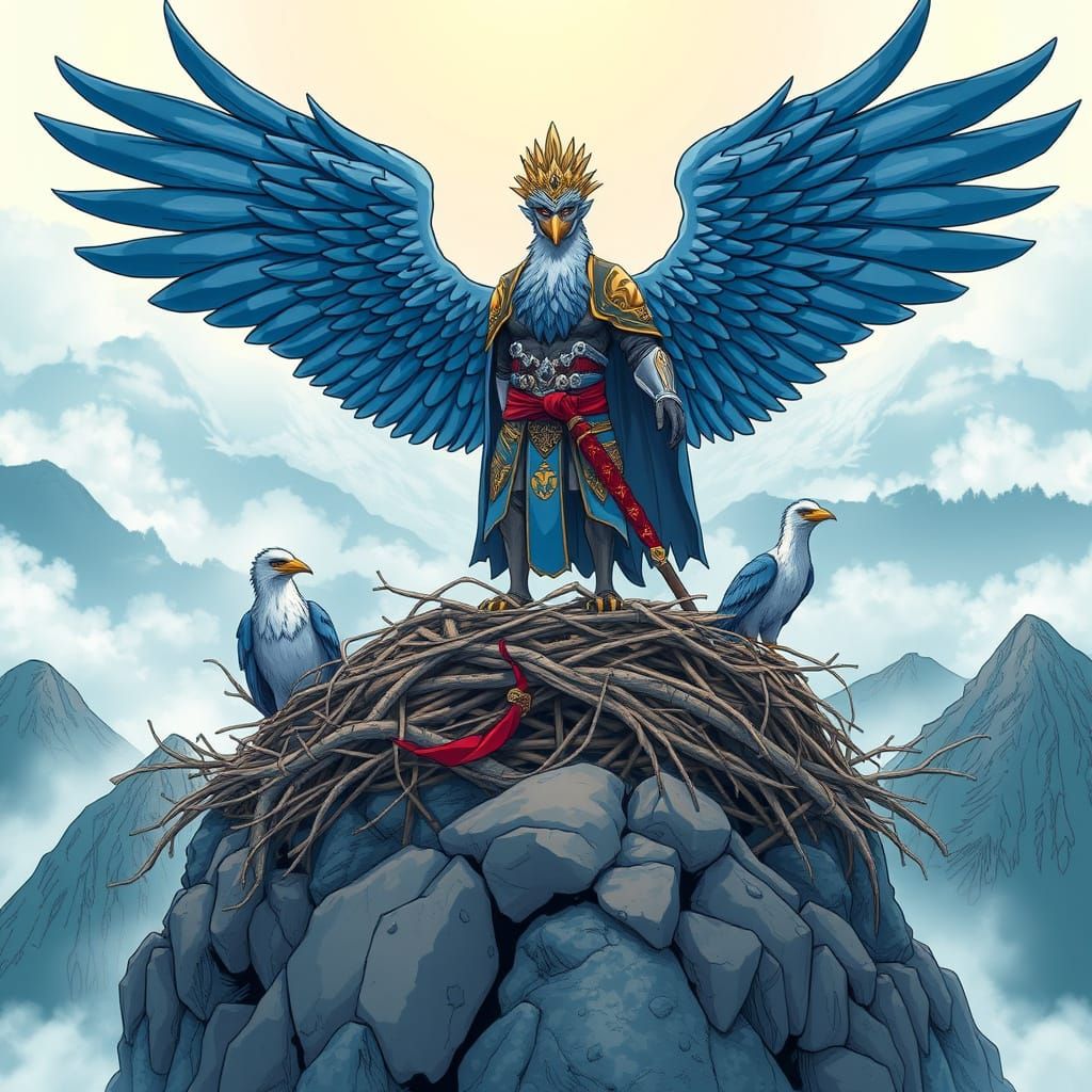 Bird-Man Commander Surveys His Realm from Mountaintop Throne