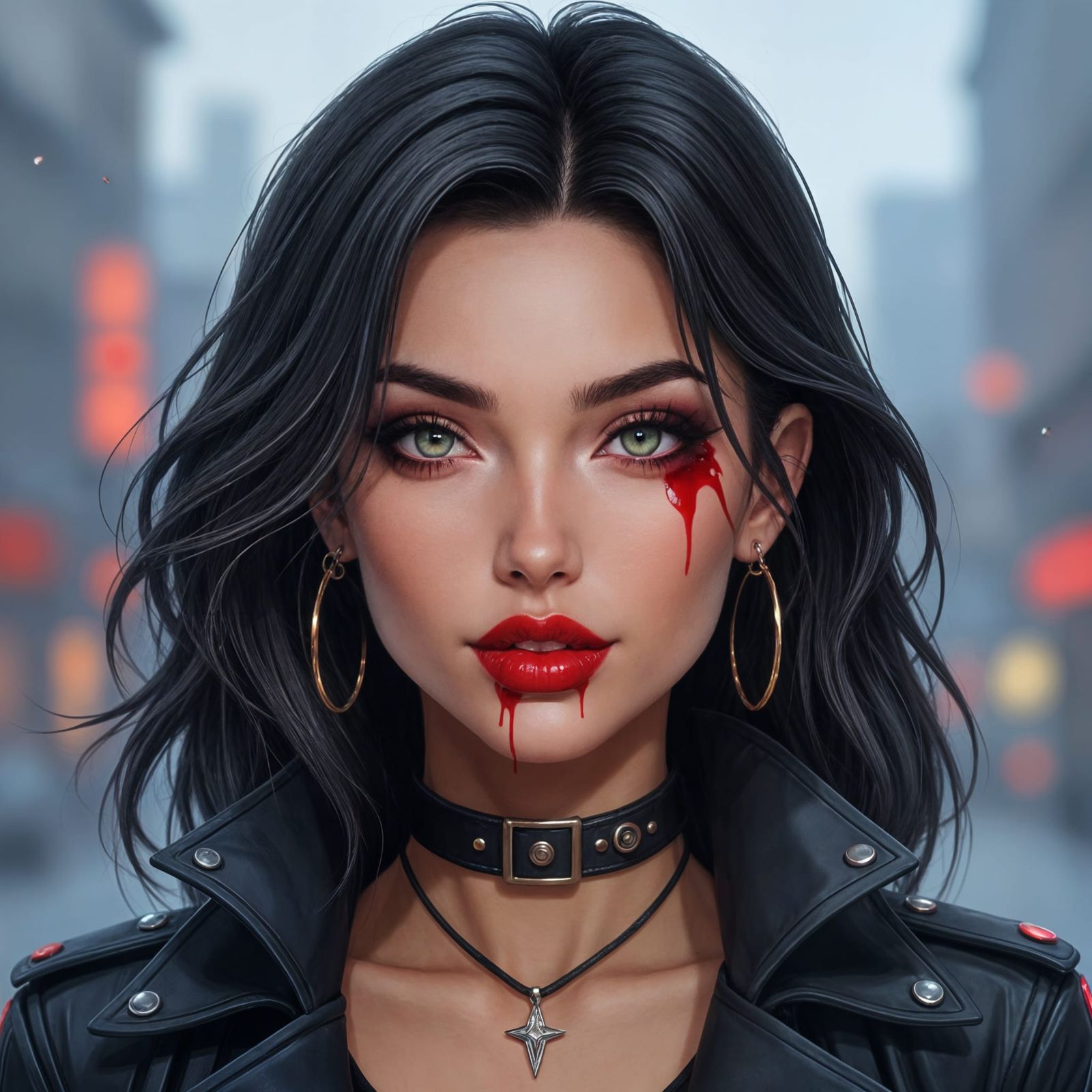 Cyberpunk Vampire with Bloody Lips