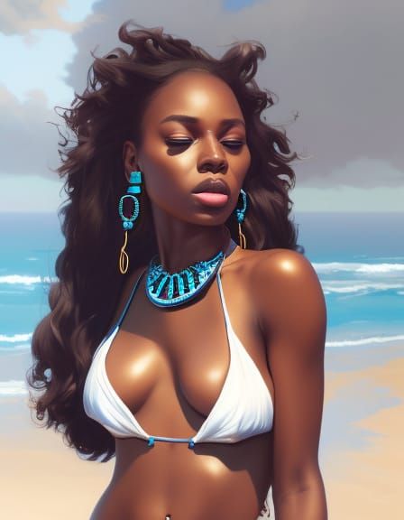 Turquoise Bikini Portrait: Hyperdetailed Beach Beauty