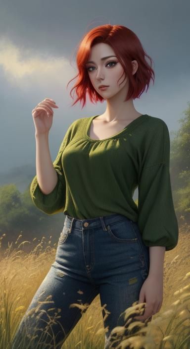 Vibrant Oil Painting of a Girl in Anime Style