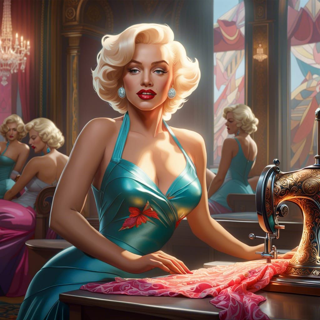 Marilyn Monroe as Seamstress: Hyperdetailed Concept Art