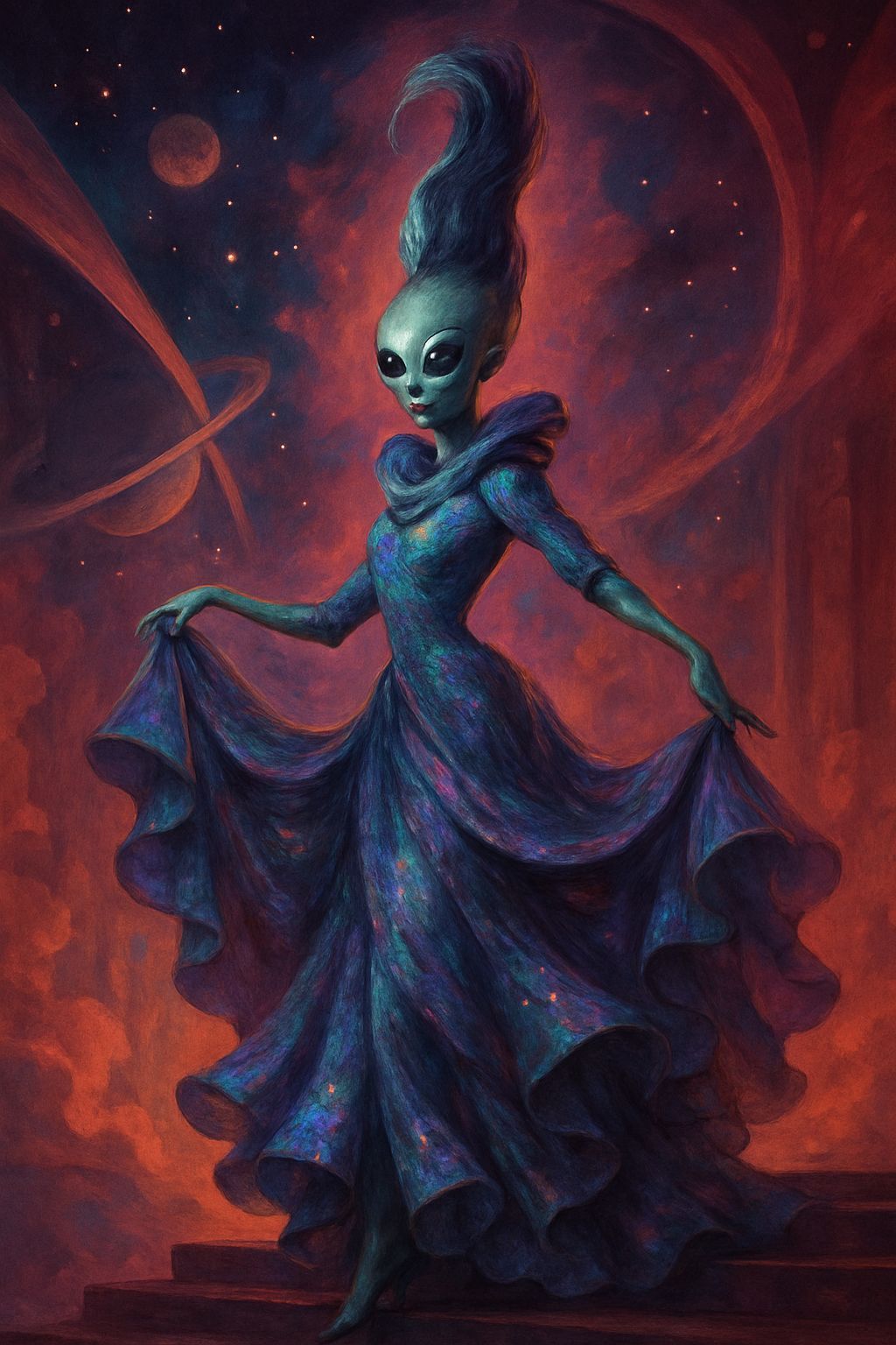 Space-Time Fabric Couture, Flouncing in Colour-Time Shift