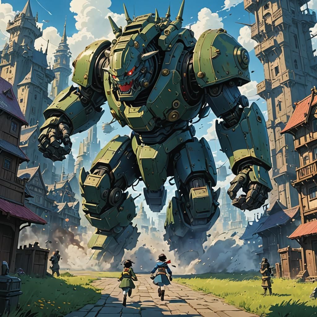 Dieselpunk Behemoth Castle Attack: Anime Key Visual