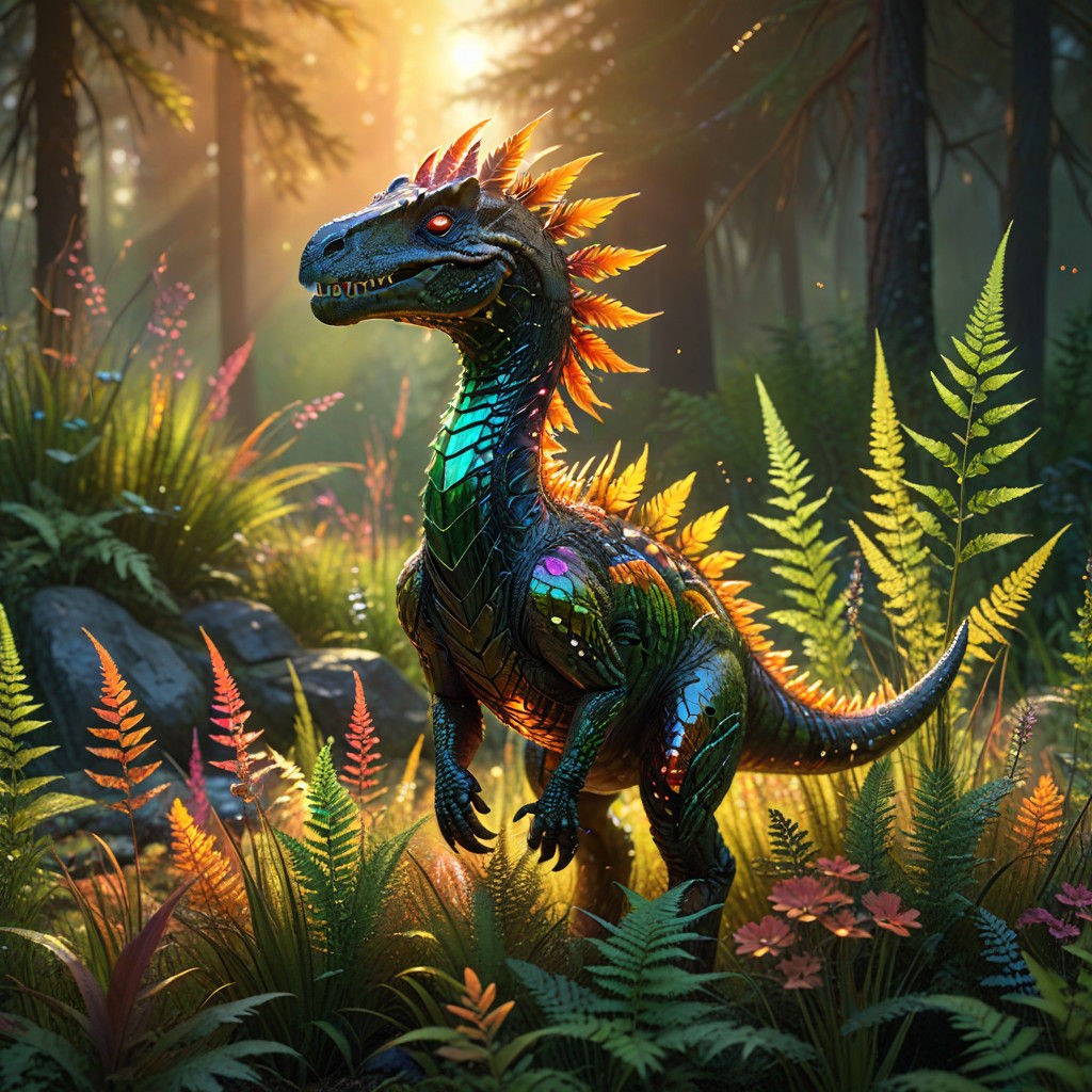 Majestic Gemstone Dinosaur Shines in Lush Mead