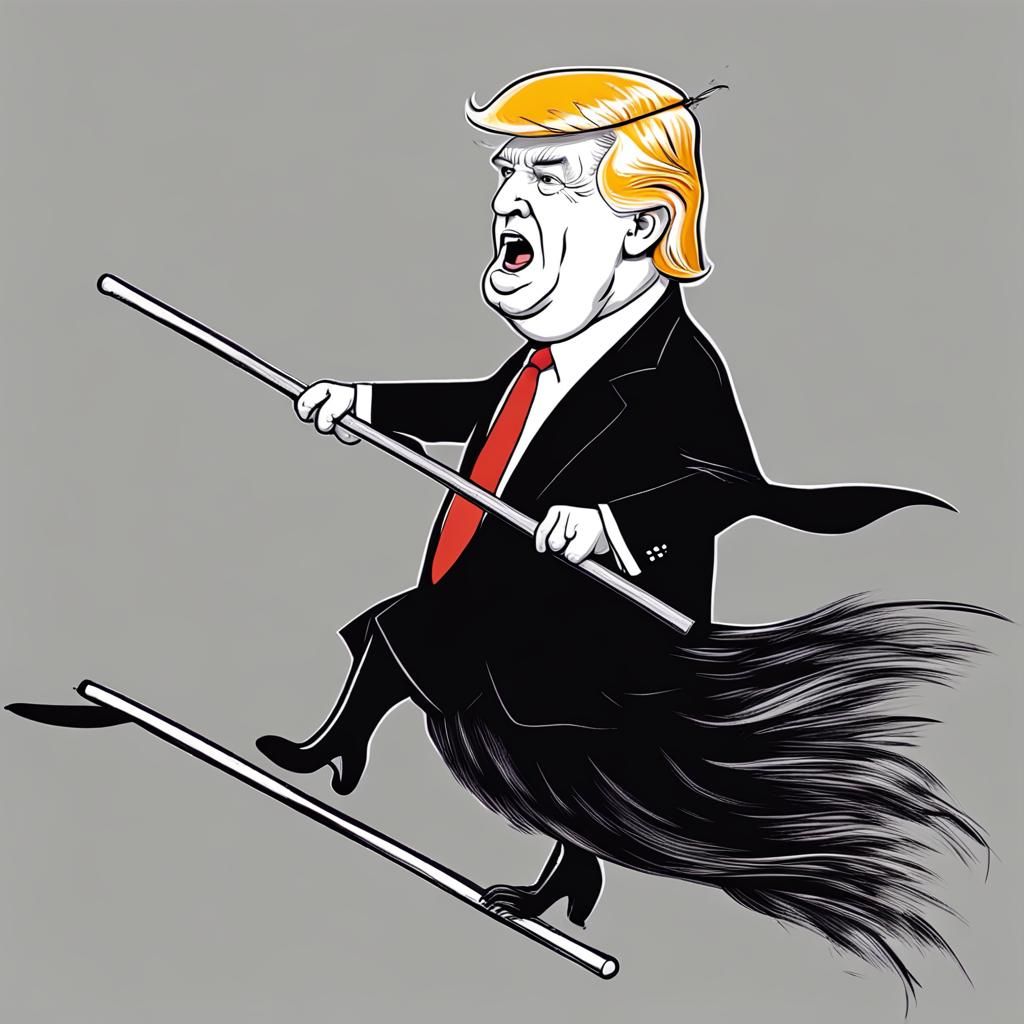 Donald Trump Riding on a Broom Stick.