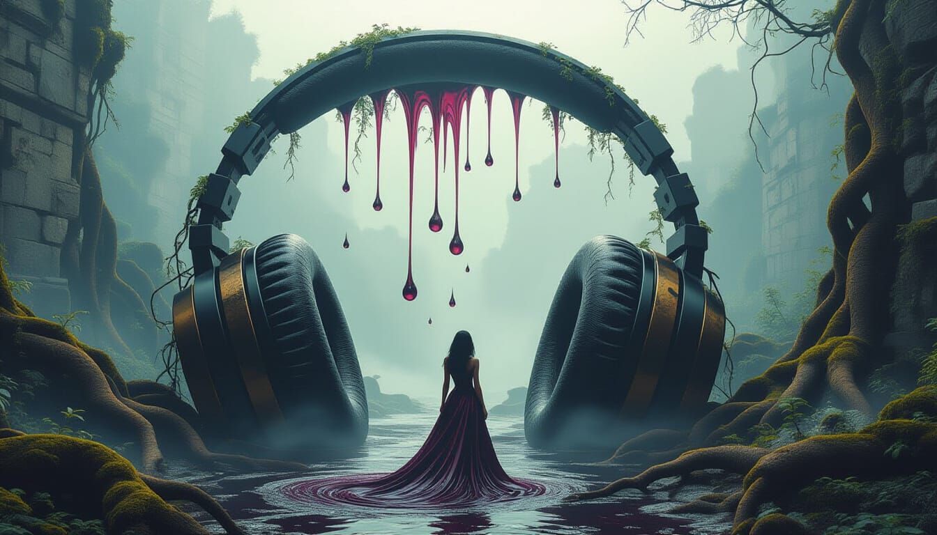 Surreal Headphones Overtaken by Nature and Wine