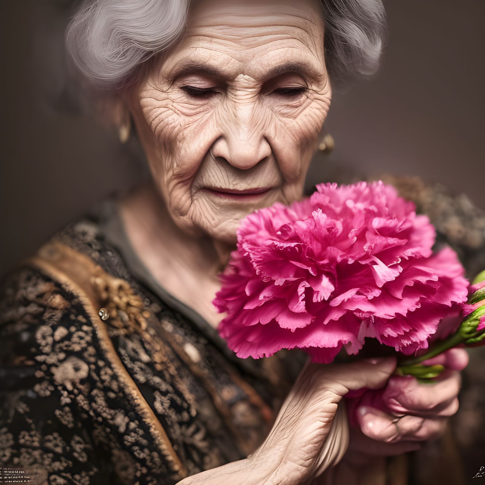 Old lady and carnations