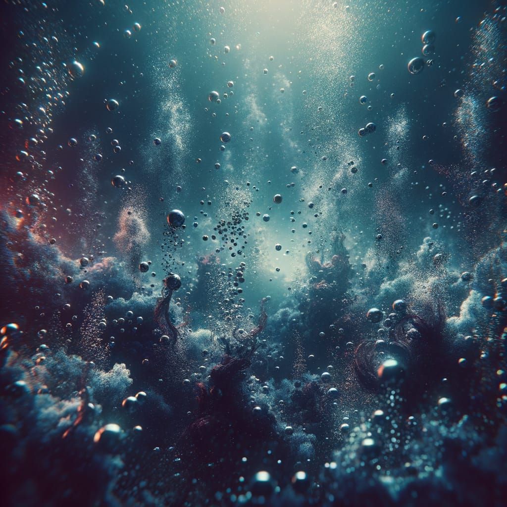 Eerie Underwater Scene with Rising Bubbles in Splash Art Sty...