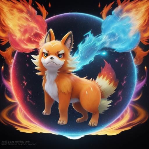Holographic Growlithe: A Cosmic Pokemon Illustration