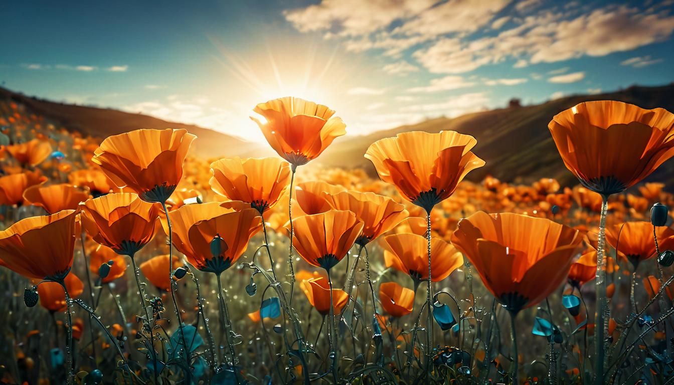 Glass California Poppies in Steampunk Style