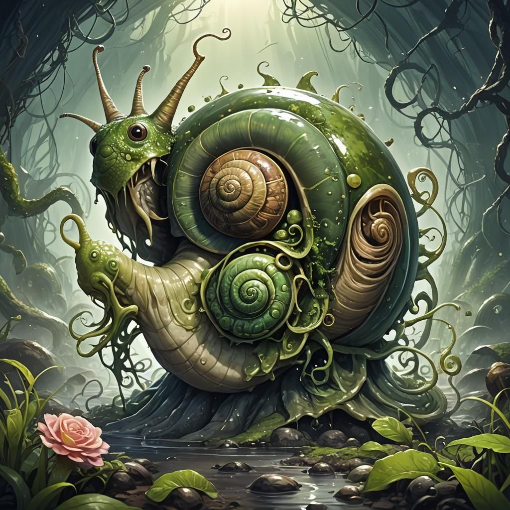 Lovecraftian Snail in Anime Key Visual Style