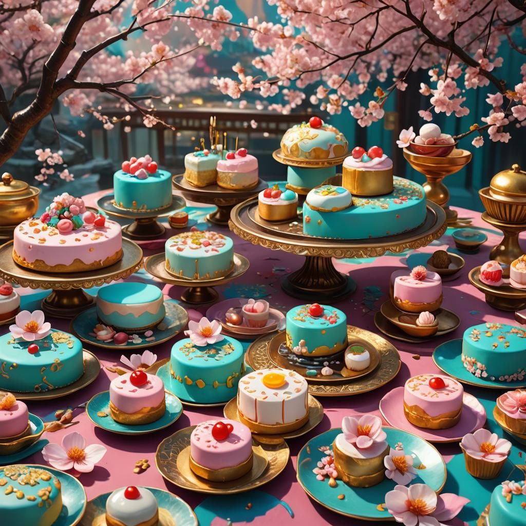 Intricate Japanese Cakes in Art Nouveau Style
