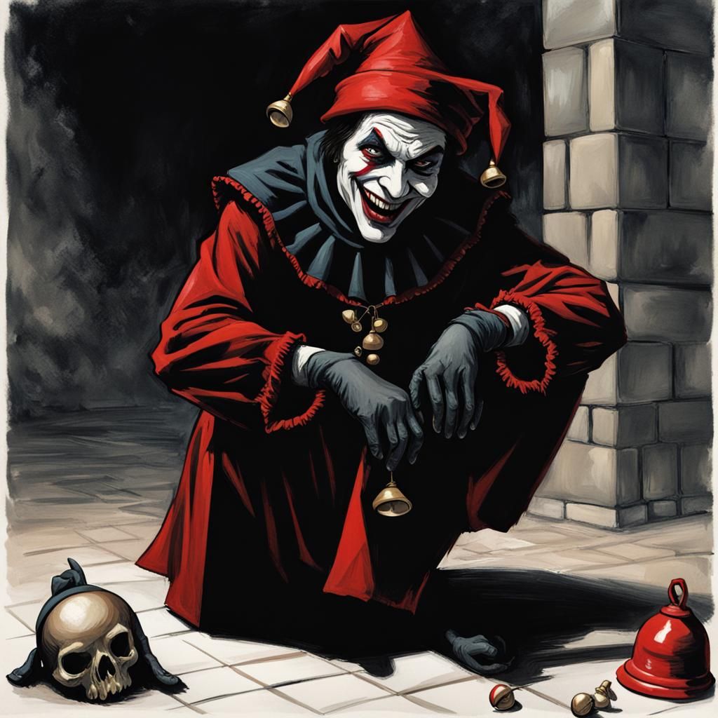 Sinister Jester Above Baker in Dark Fantasy Style