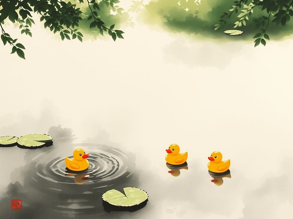 Serene Japanese Water Scene in Sumi-e Style