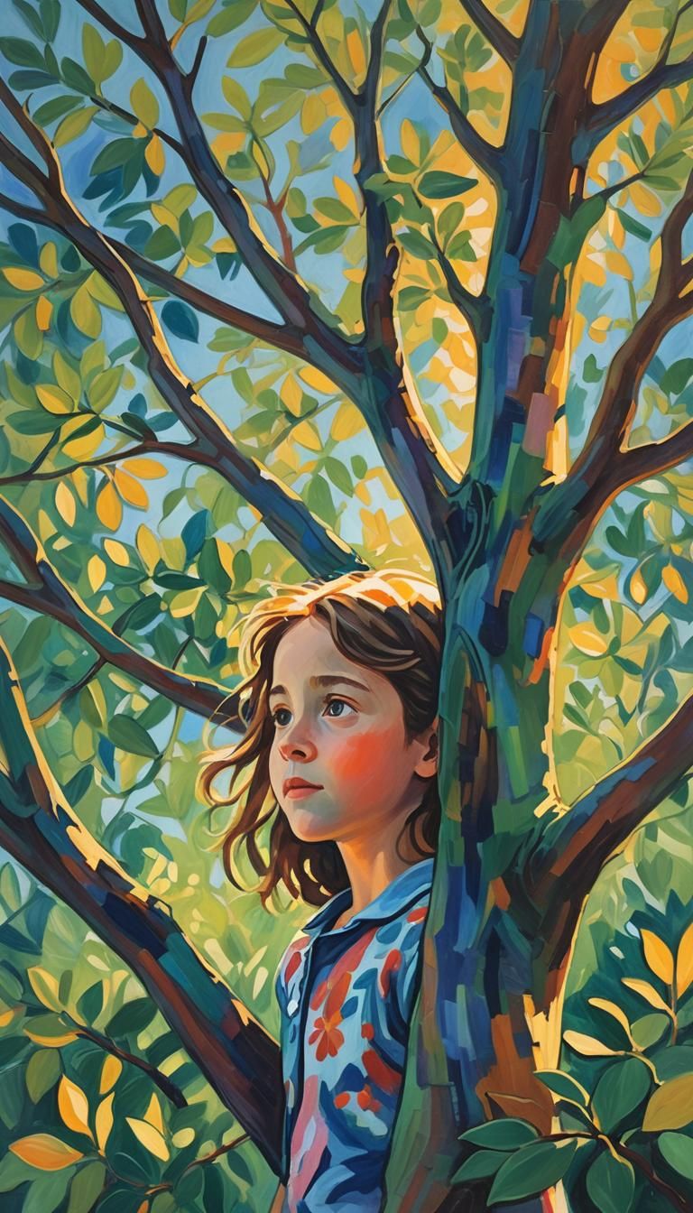 Young Girl in Fauvist Landscape Painting
