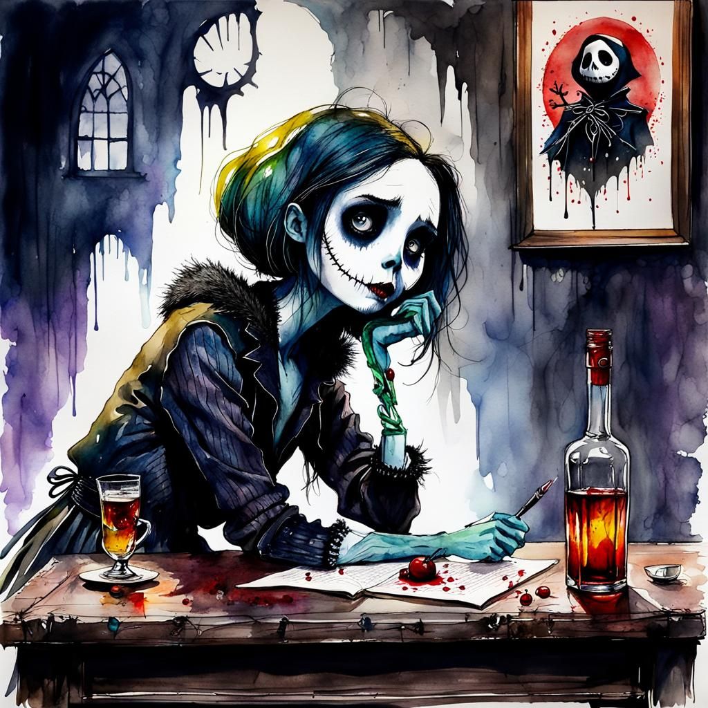 Pleading Sooty Girl in London, Alcohol Ink and Watercolor