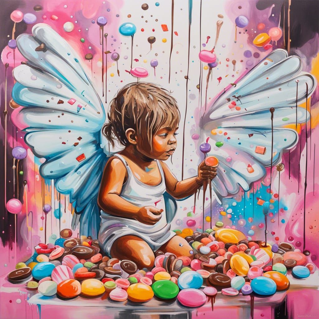 Candy Showering Angel in a Graffiti Art Style