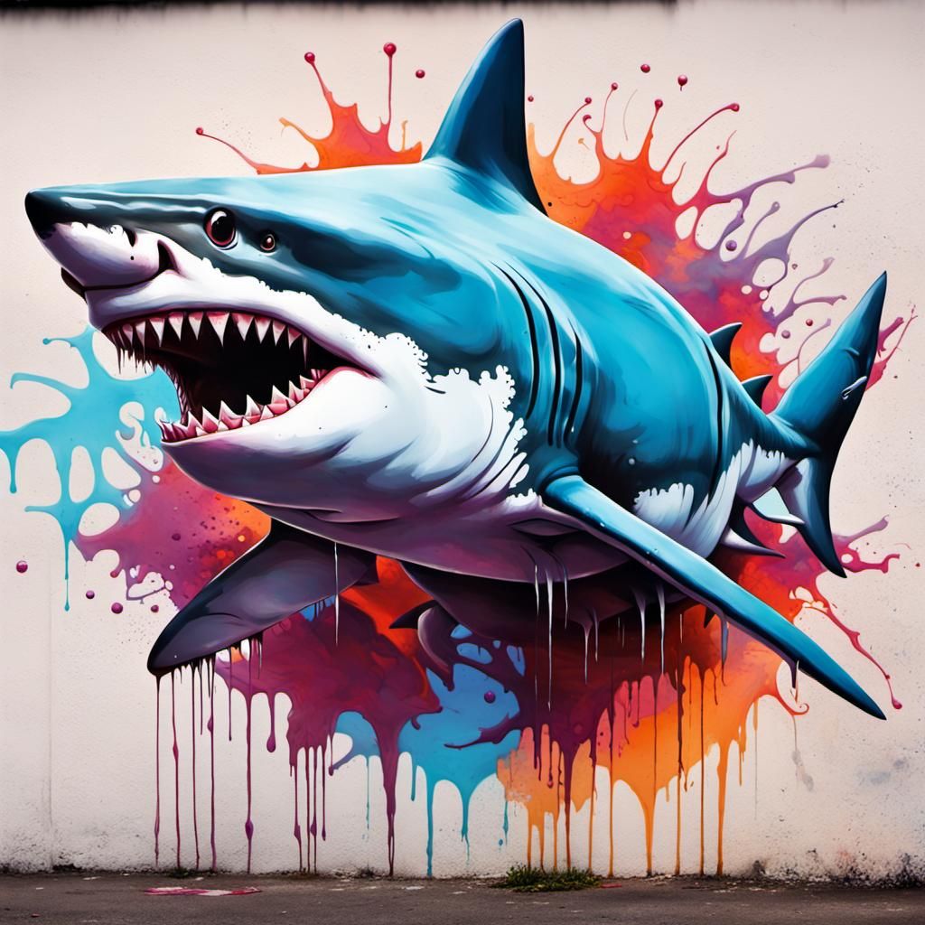 Graffiti Shark in Vibrant Street Art Style