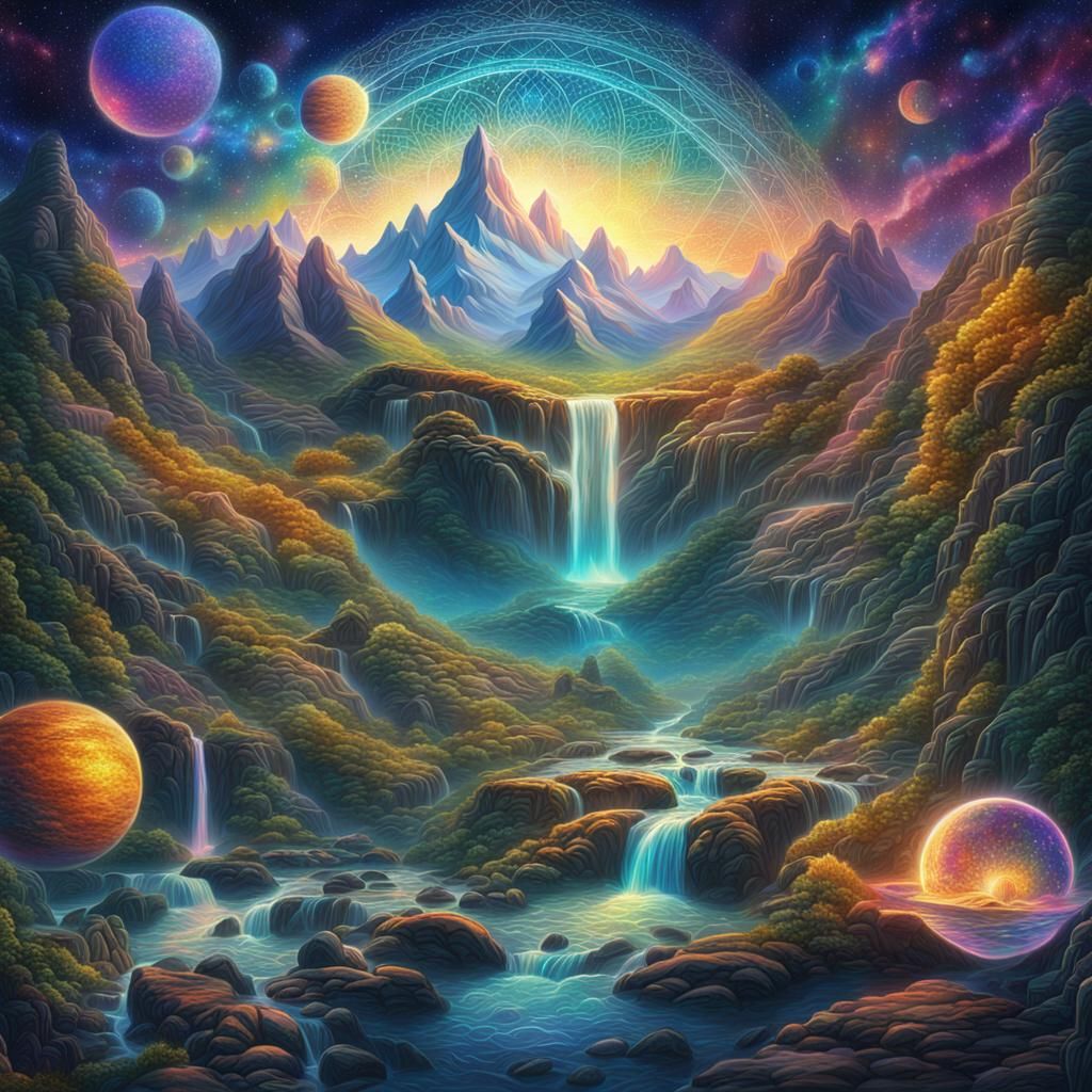 Cosmic Rivendell: Holographic Astral Illustration