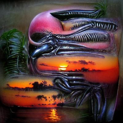 Surreal Biomechanical Sunset Landscape