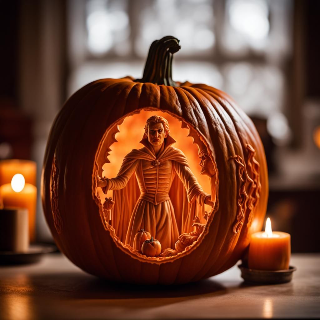 Intricate Dracula Pumpkin Carving: A Photographic Masterpiec...