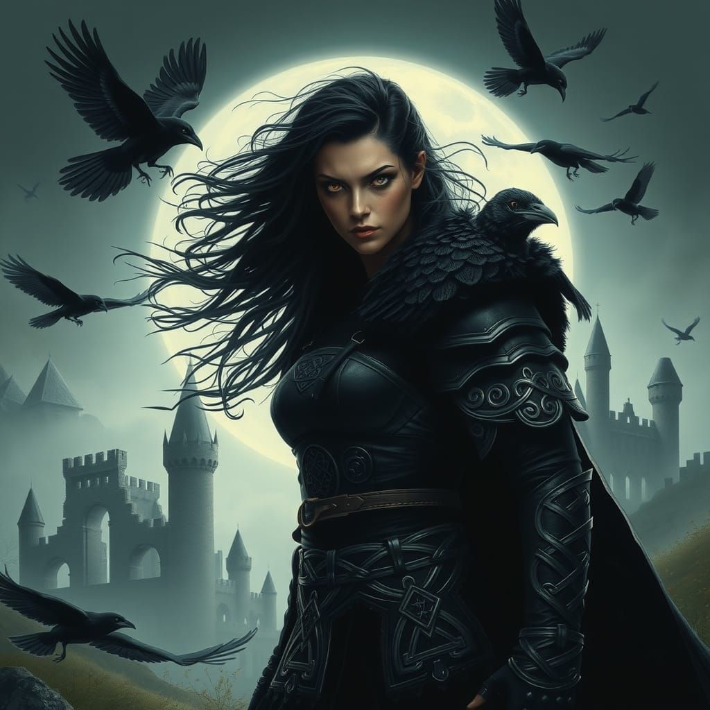 Celtic Warrior Goddess Morrígan in Mystical Landscape