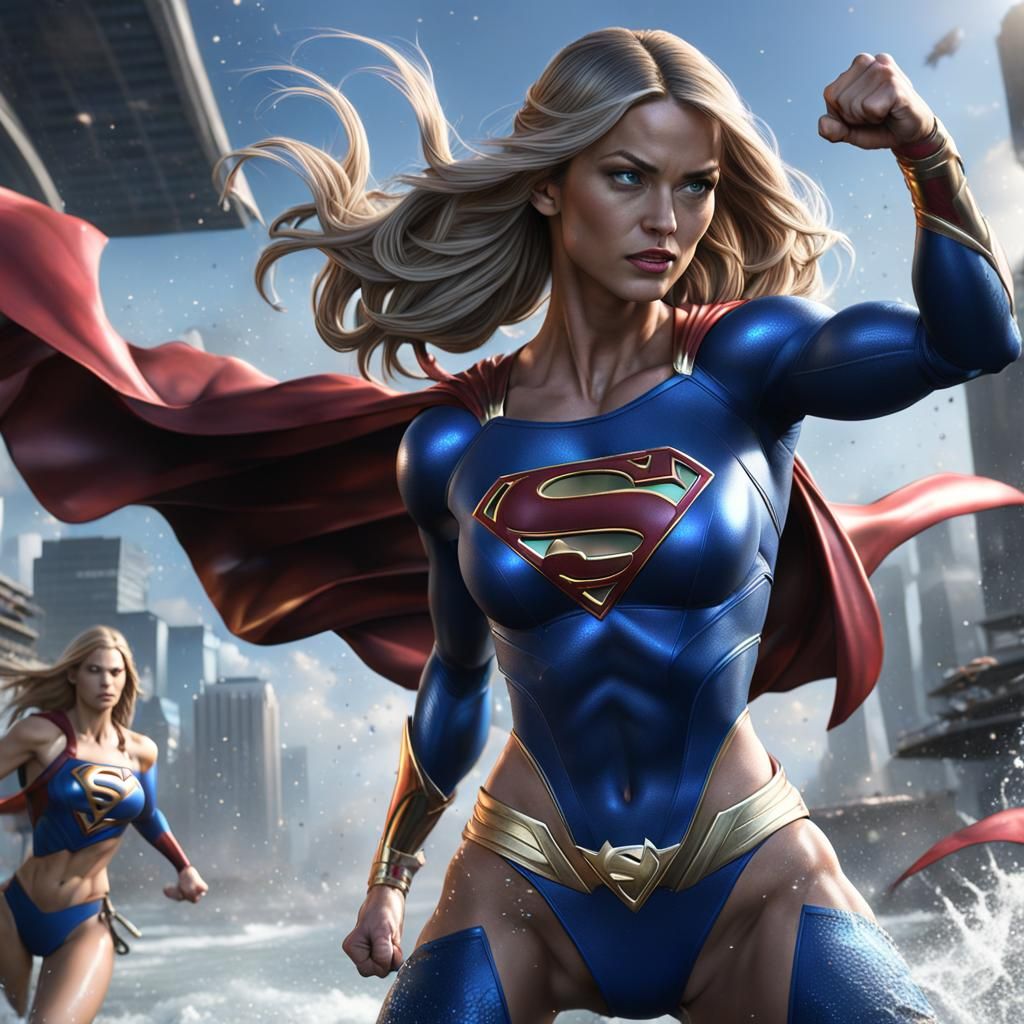 Supergirl Bikini Fight in Detailed Matte Painting