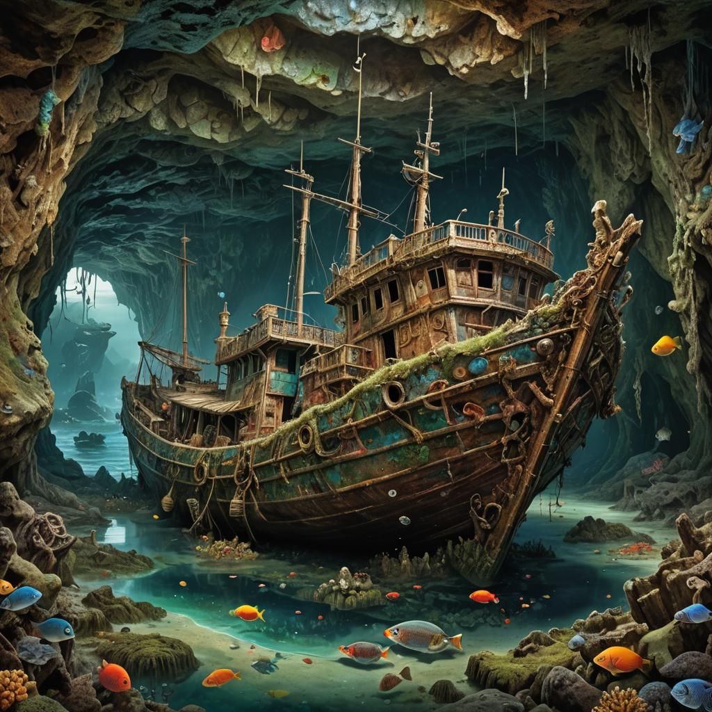 in a cave at the bottom of the sea