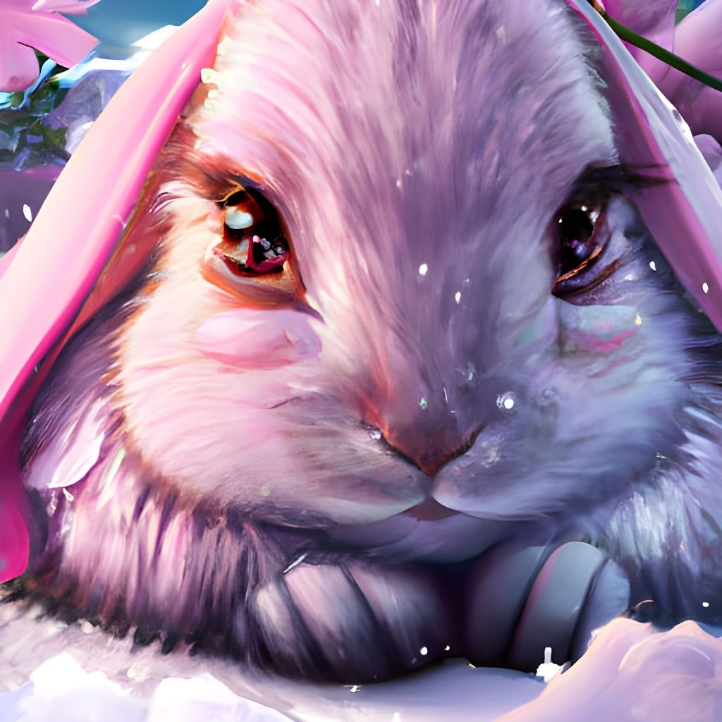 Resting Pink Rabbit in Winter Garden, Cel-Shaded