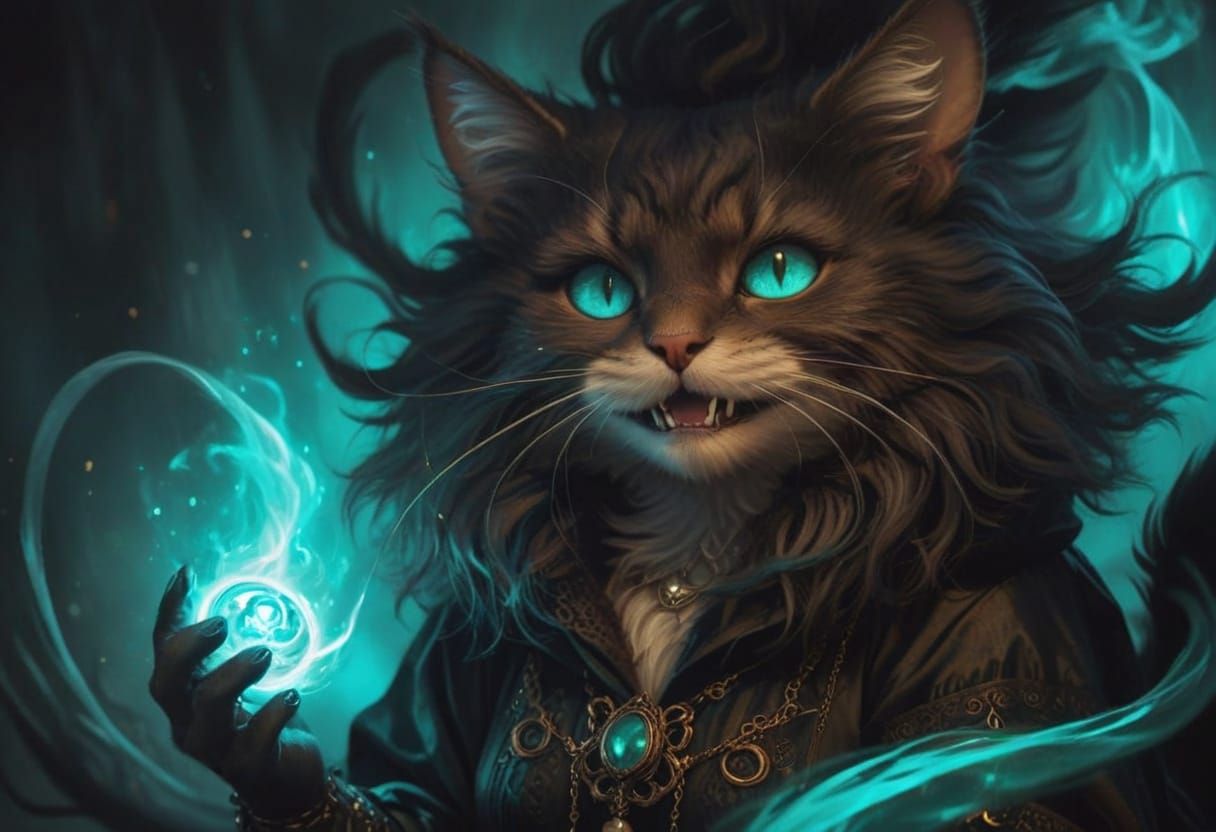 Fantasy Feline Sorceress in Enchanted Flames